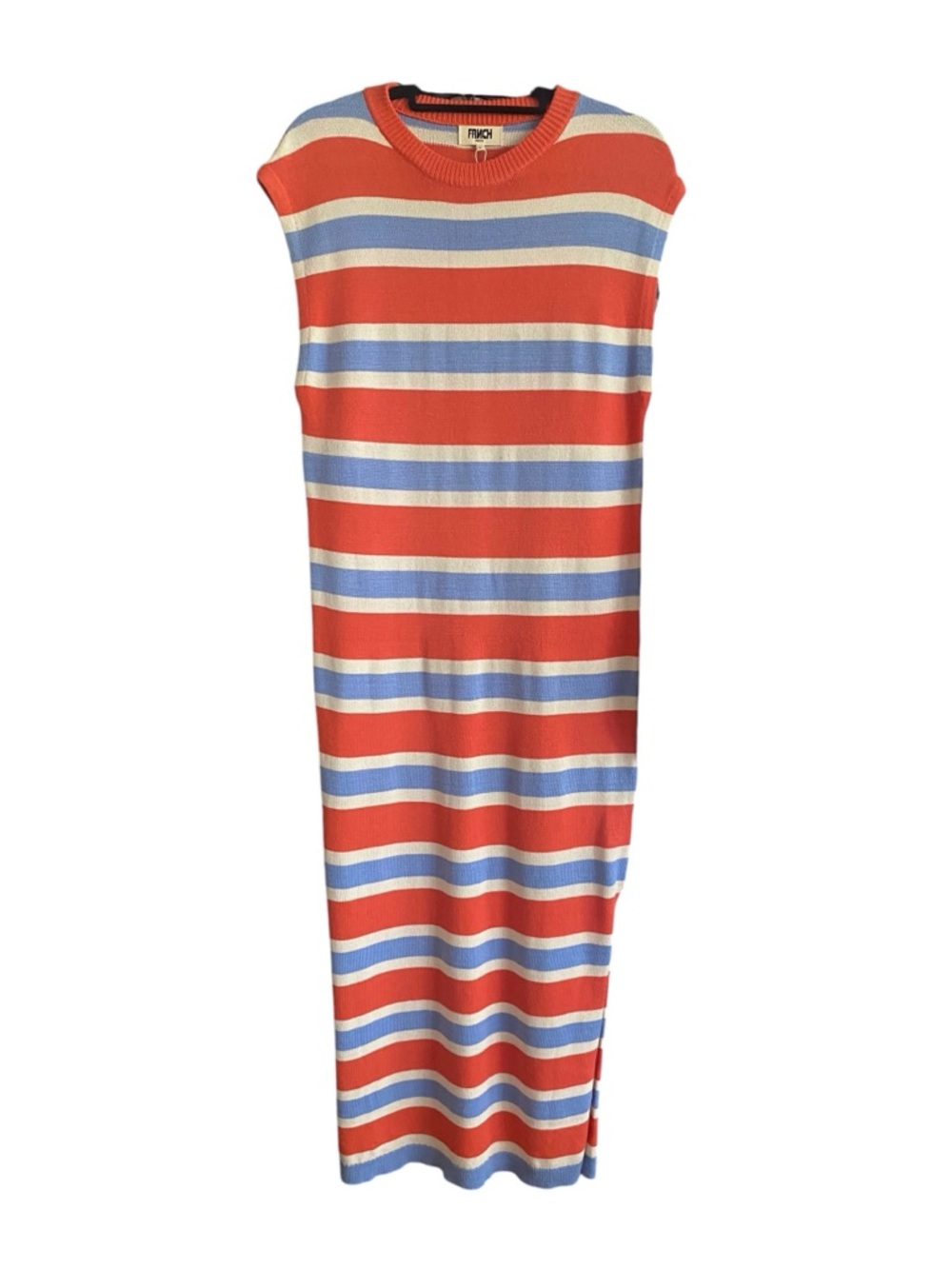 FRNCH Alette Maxi Dress Bodycon Red White Blue Stripe Womens Size Large NWT